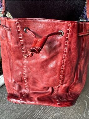 Bed Stu  Drawstring Shoulder Bag with Whipstitch Detail.